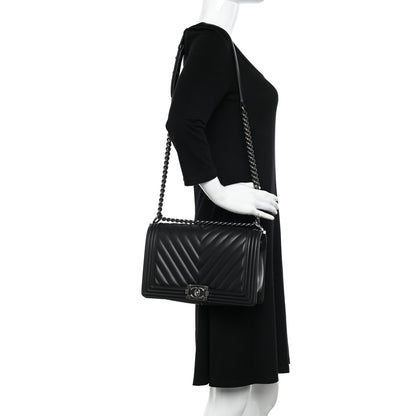 Chanel Calfskin Chevron Quilted New Medium Boy Flap Black 2 of 14