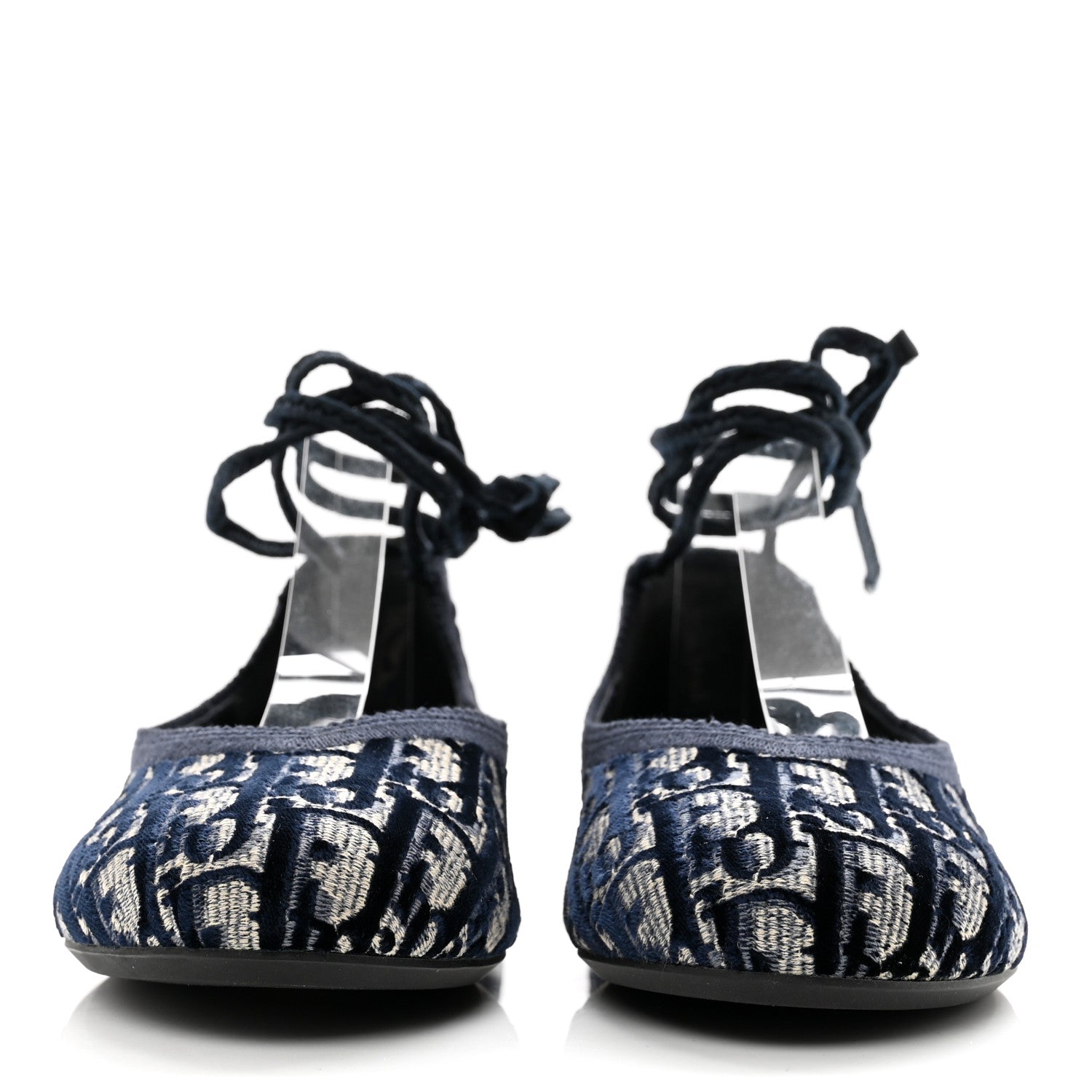 Christian Dior Velvet Oblique Poeme Laced Ballerina Flats 36.5 Blue 2 of 8