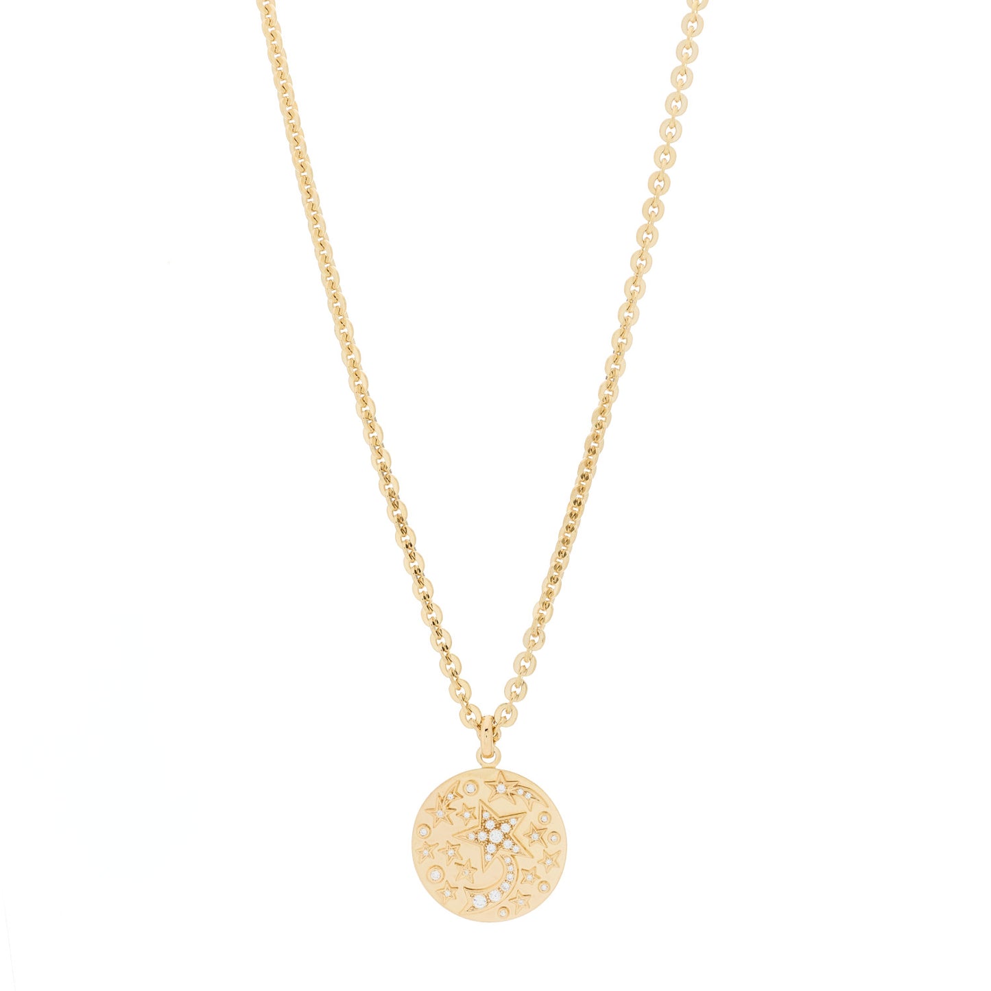 18K Yellow Gold Diamond Comete Medallion Pendant Necklace