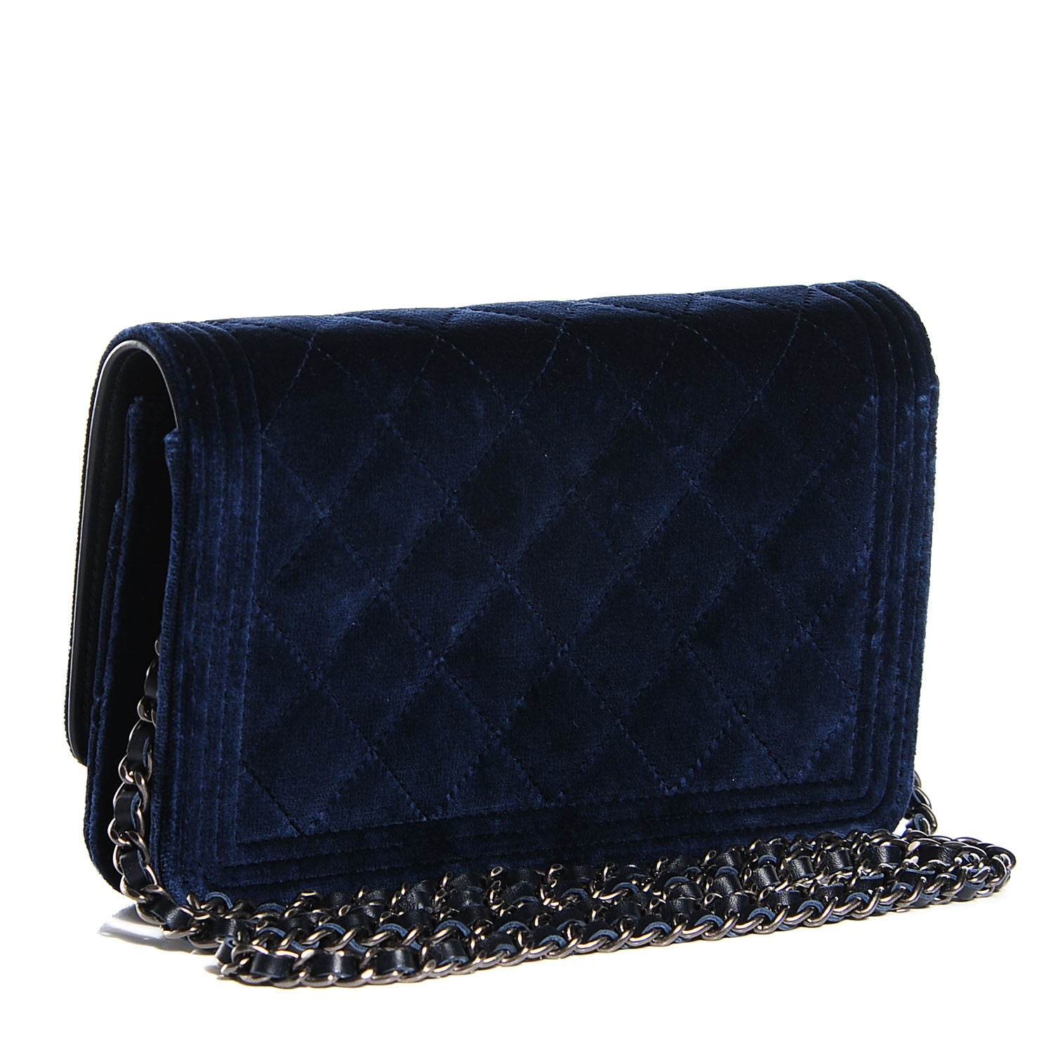 Chanel Velvet Quilted Boy Wallet On Chain WOC Dark Blue 3 of 9