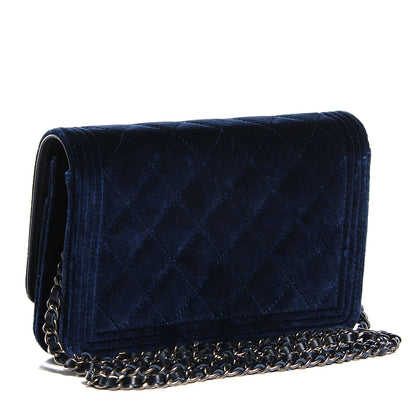 Chanel Velvet Quilted Boy Wallet On Chain WOC Dark Blue 3 of 9
