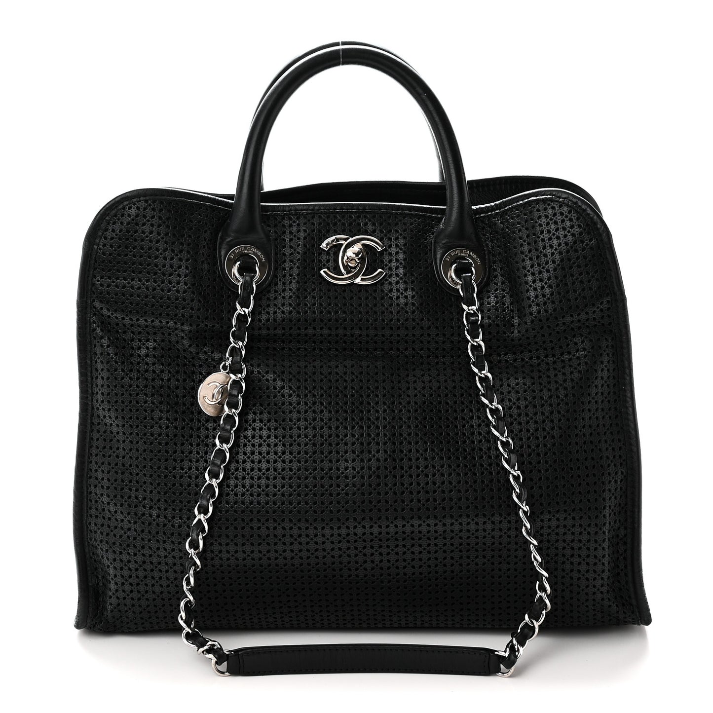 Calfskin Perforated Up In The Air Tote Black