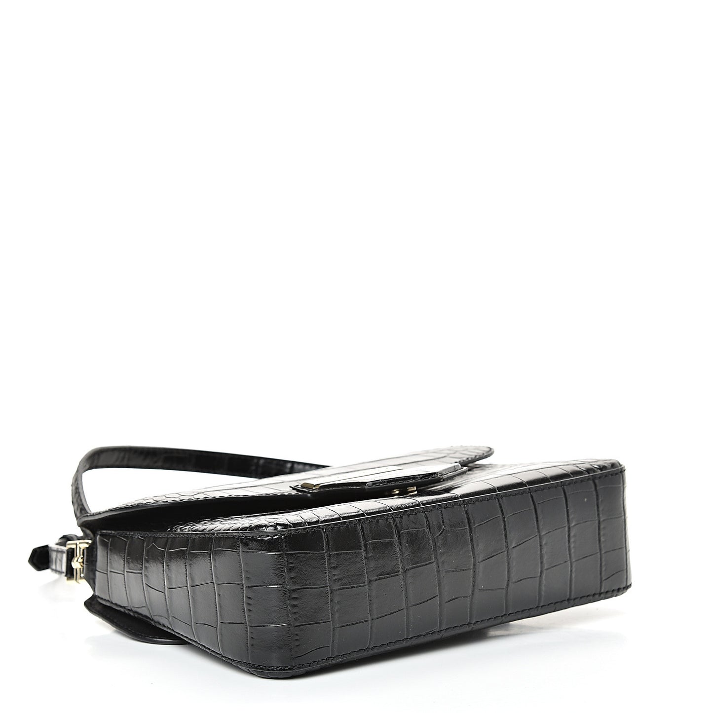 Calfskin Crocodile Embossed Small Nobile Shoulder Bag Black