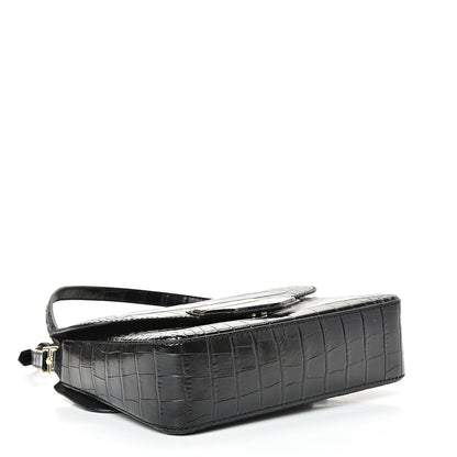 Givenchy Calfskin Crocodile Embossed Small Nobile Shoulder Bag Black 3 of 12