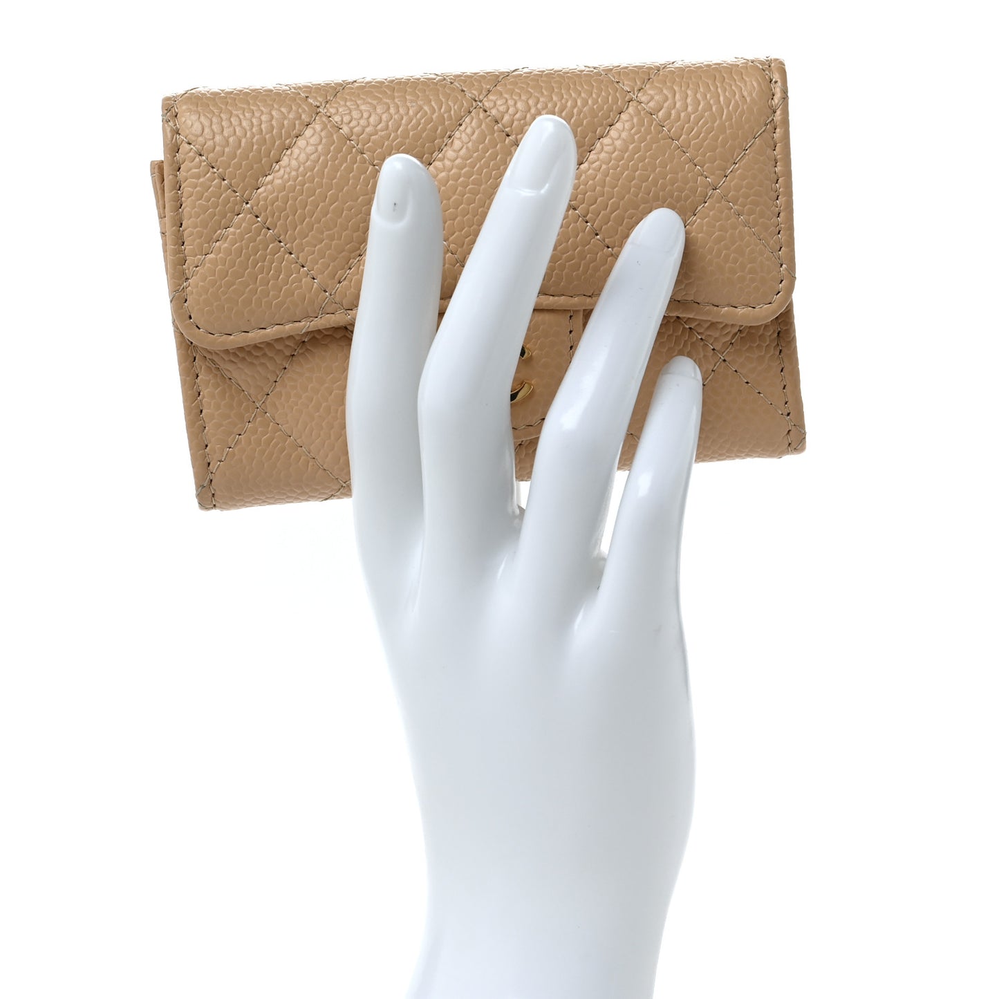 Caviar Quilted Flap Card Holder Wallet Beige