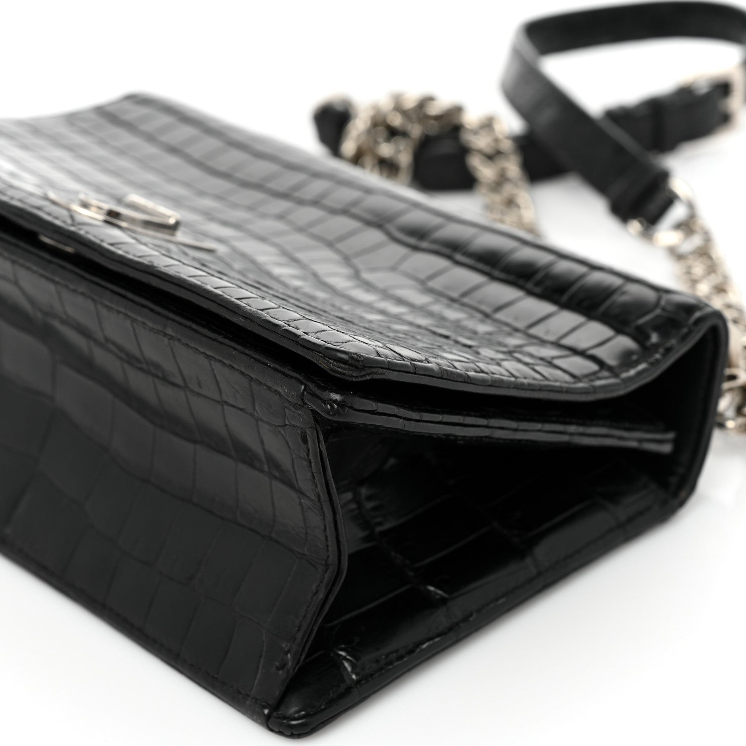 Christian Dior Calfskin Crocodile Embossed Small Diorama Flap Bag Black 10 of 20