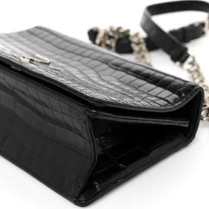 Christian Dior Calfskin Crocodile Embossed Small Diorama Flap Bag Black 10 of 20