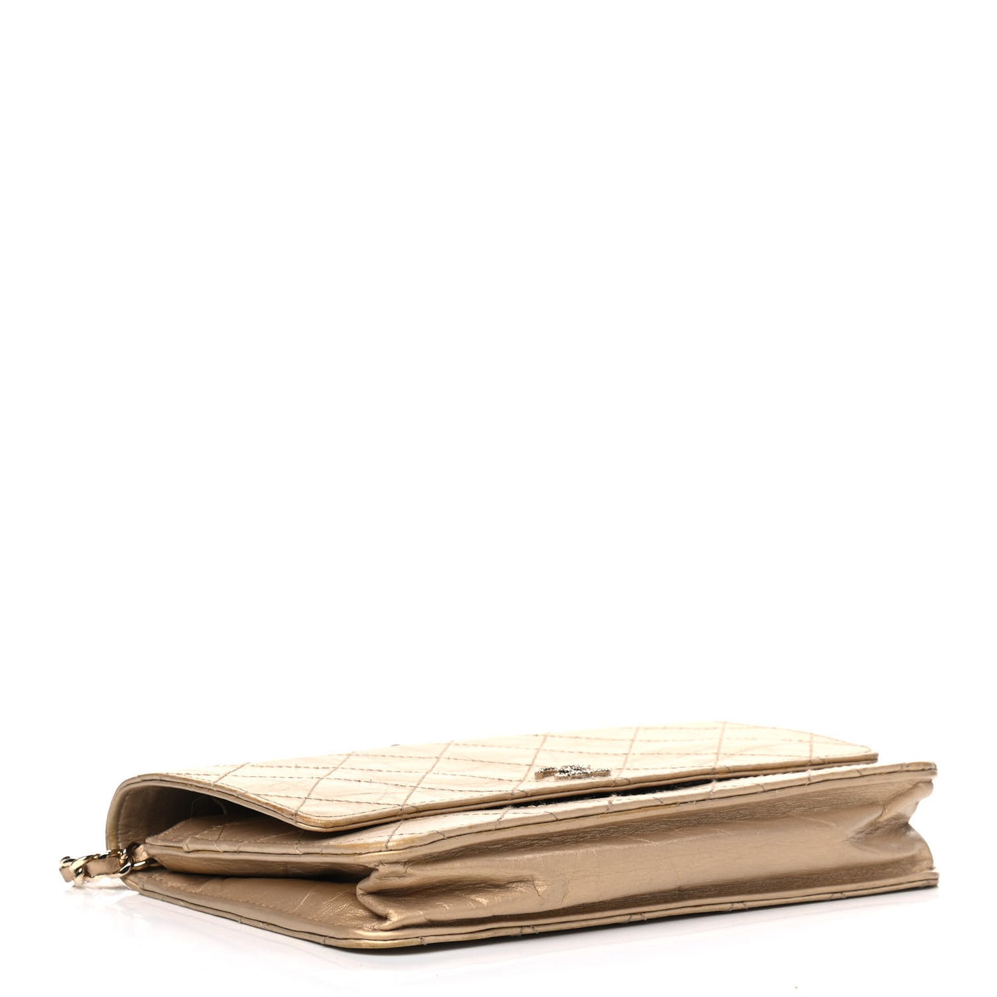 Metallic Aged Calfskin Quilted Wallet On Chain WOC Gold