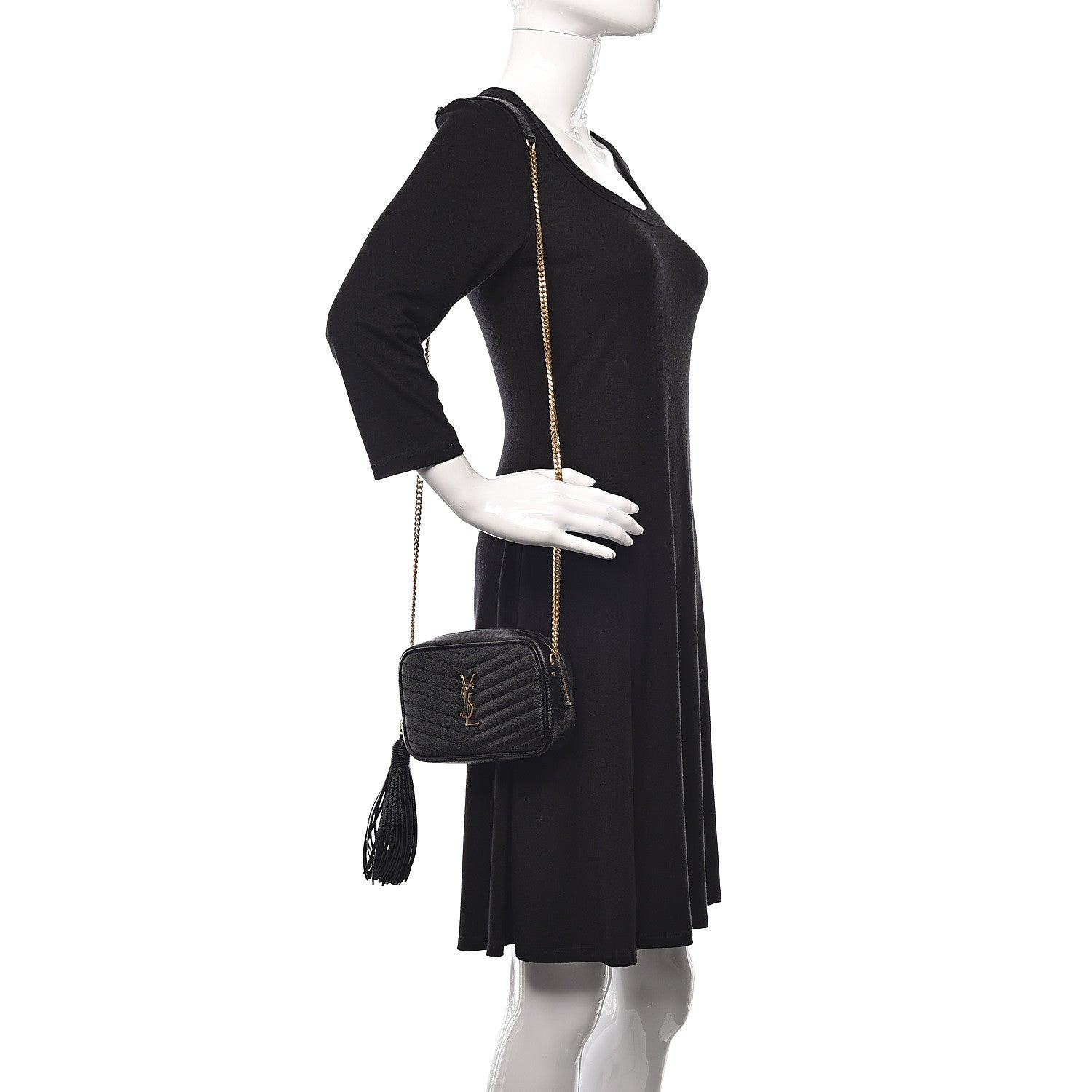 Saint Laurent Grain De Poudre Matelasse Monogram Mini Lou Camera Bag Black 3 of 12
