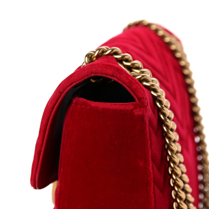 Gucci Velvet Matelasse Medium GG Marmont Shoulder Bag Hibiscus Red 15 of 16