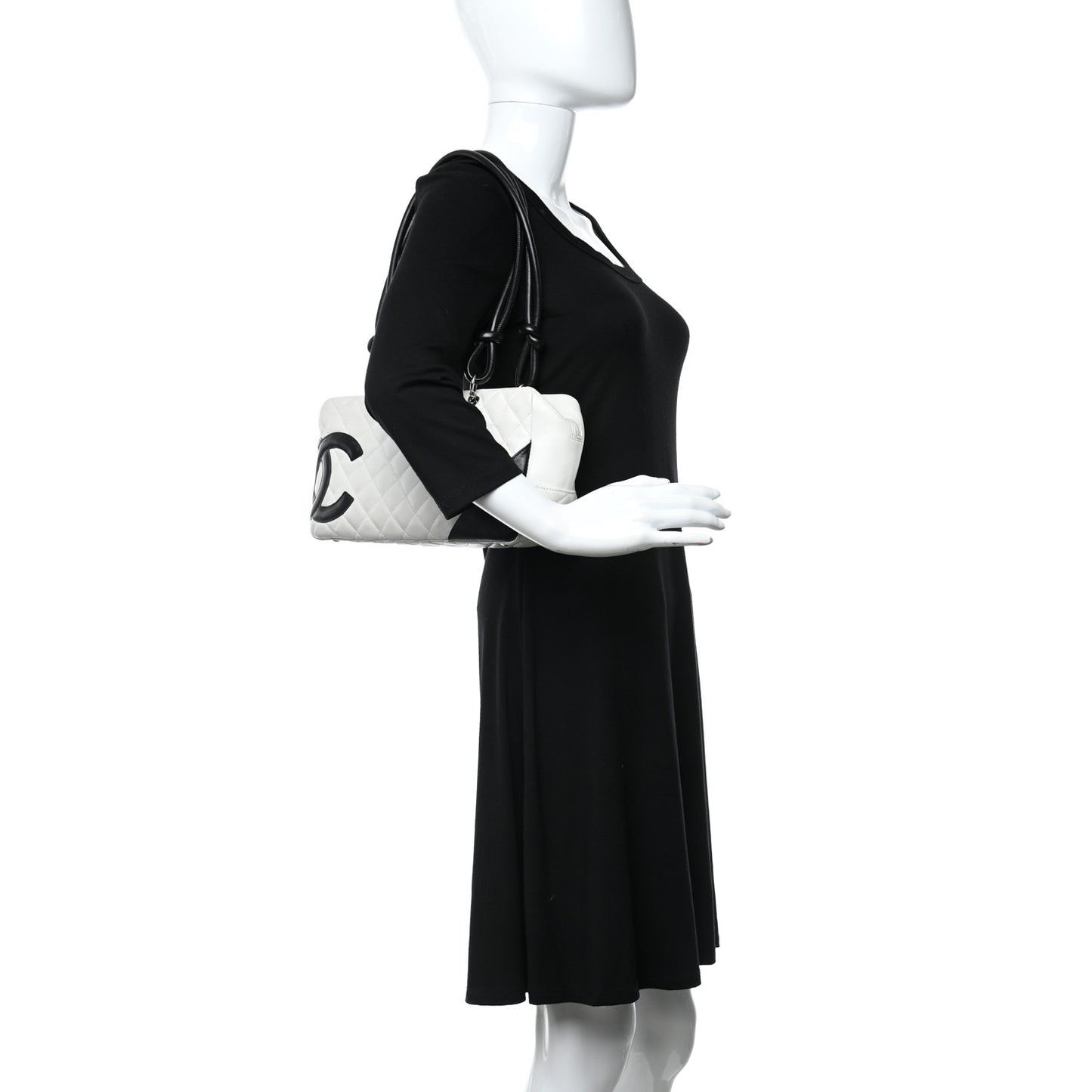 Calfskin Quilted Large Cambon Bowler White Black
