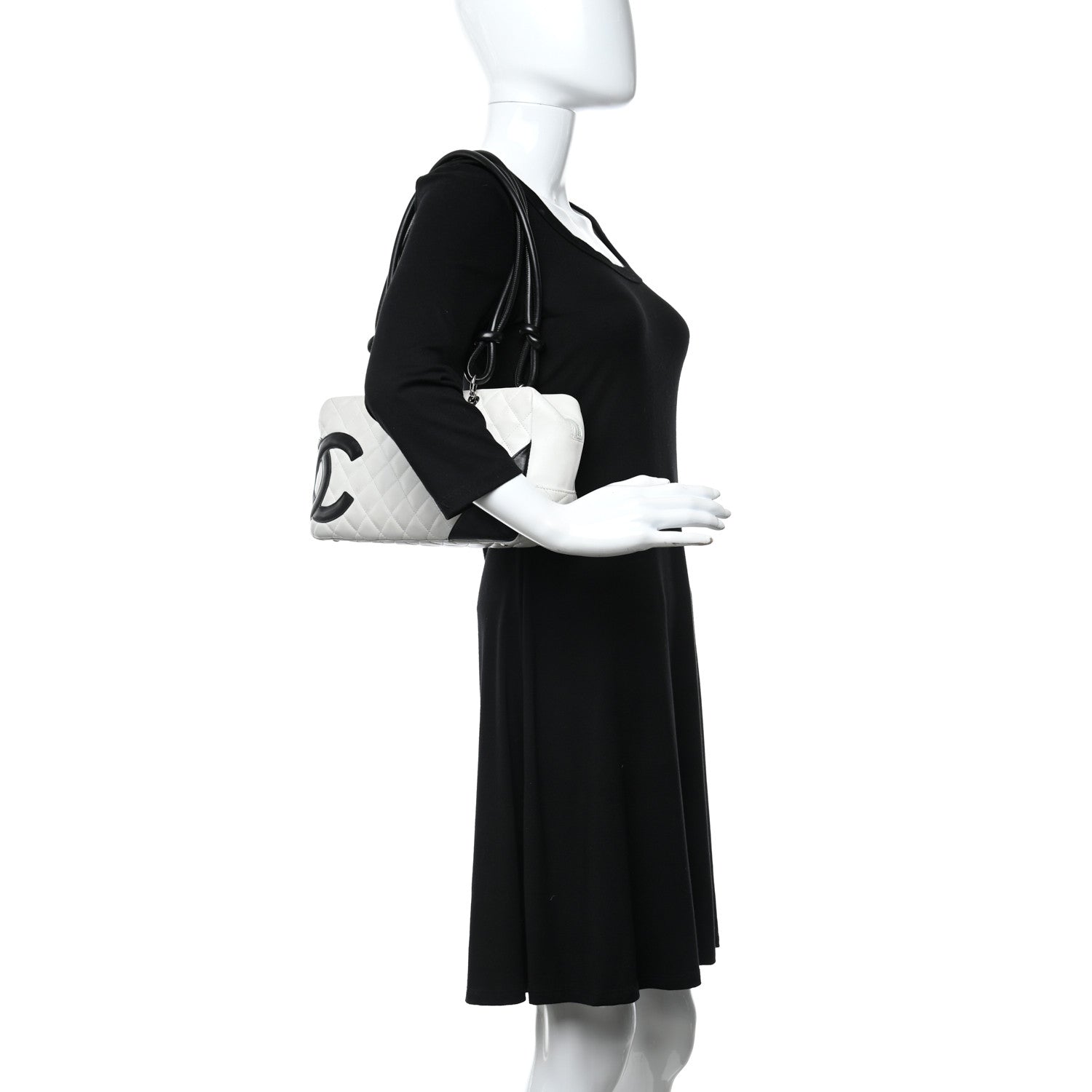 Chanel Calfskin Quilted Large Cambon Bowler White Black 2 of 11