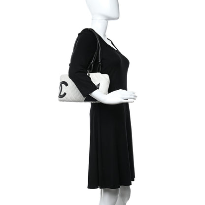 Chanel Calfskin Quilted Large Cambon Bowler White Black 2 of 11