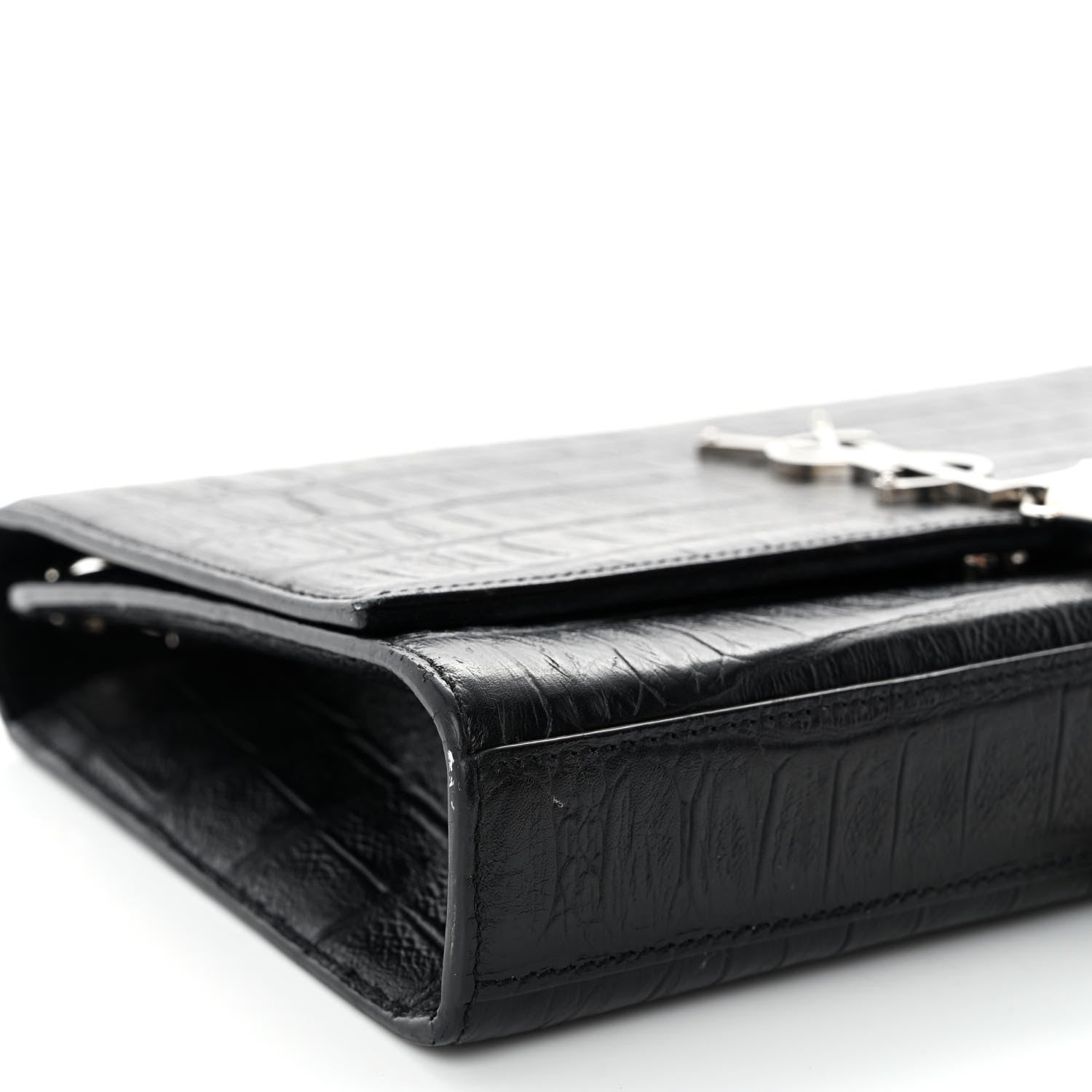 Saint Laurent Calfskin Crocodile Embossed Medium Classic Monogram Kate Tassel Satchel Black 8 of 11