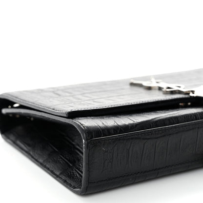 Saint Laurent Calfskin Crocodile Embossed Medium Classic Monogram Kate Tassel Satchel Black 8 of 11