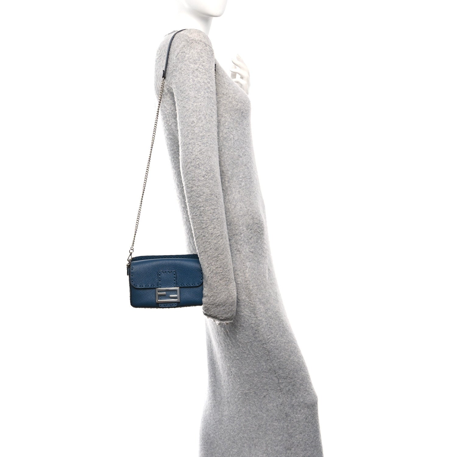 Fendi Cuoio Roma Sellerissima Nappa Sintetica Tape Stitch Mini Baguette Placca Argento 2 of 10