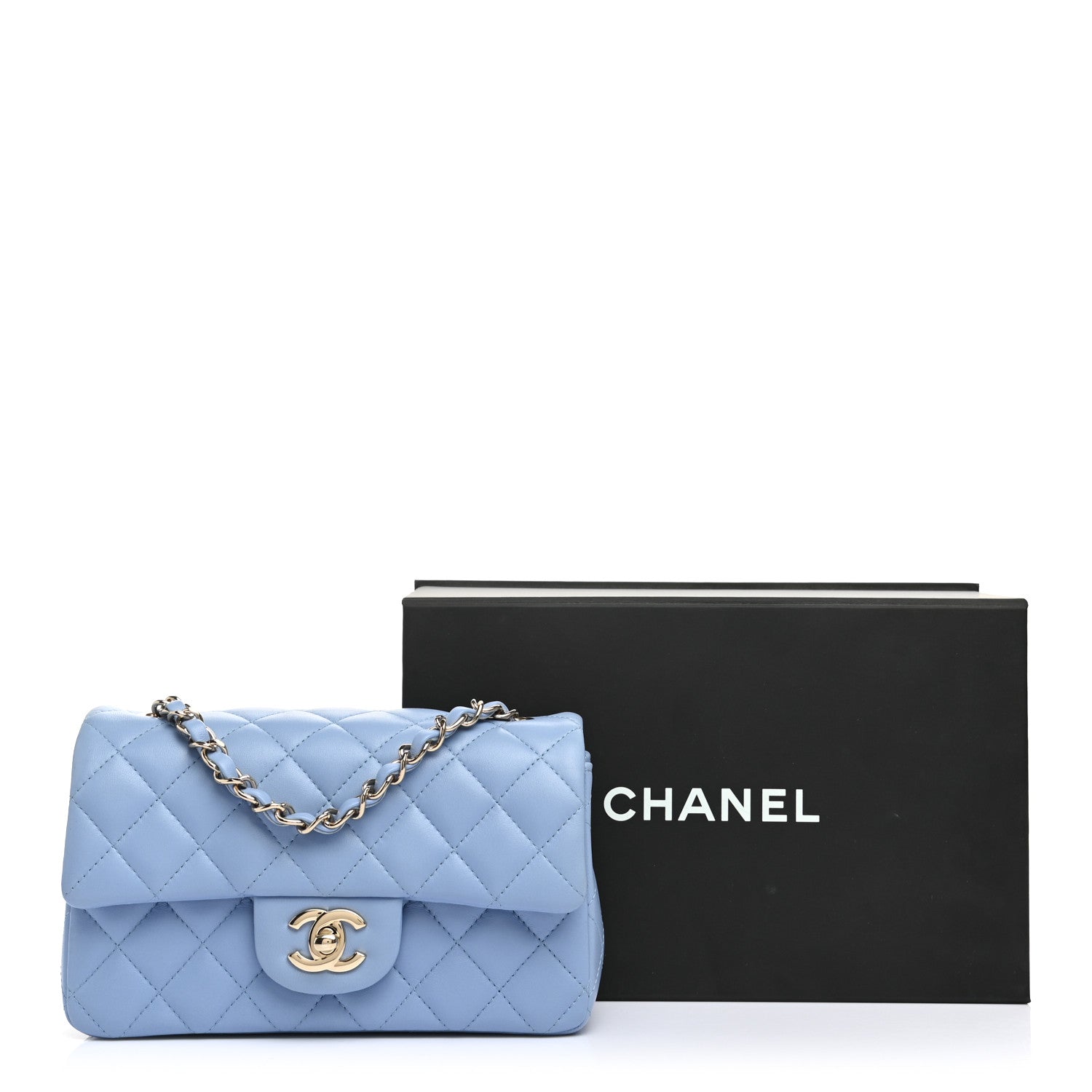 Chanel Lambskin Quilted Mini Rectangular Flap Light Blue 10 of 10