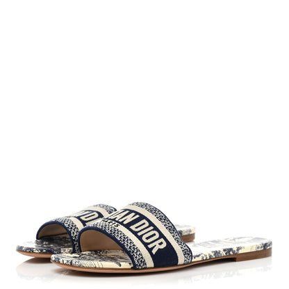Christian Dior Canvas Toile de Jouy Embroidered Dway Flat Slide Sandals 37 Blue 3 of 8