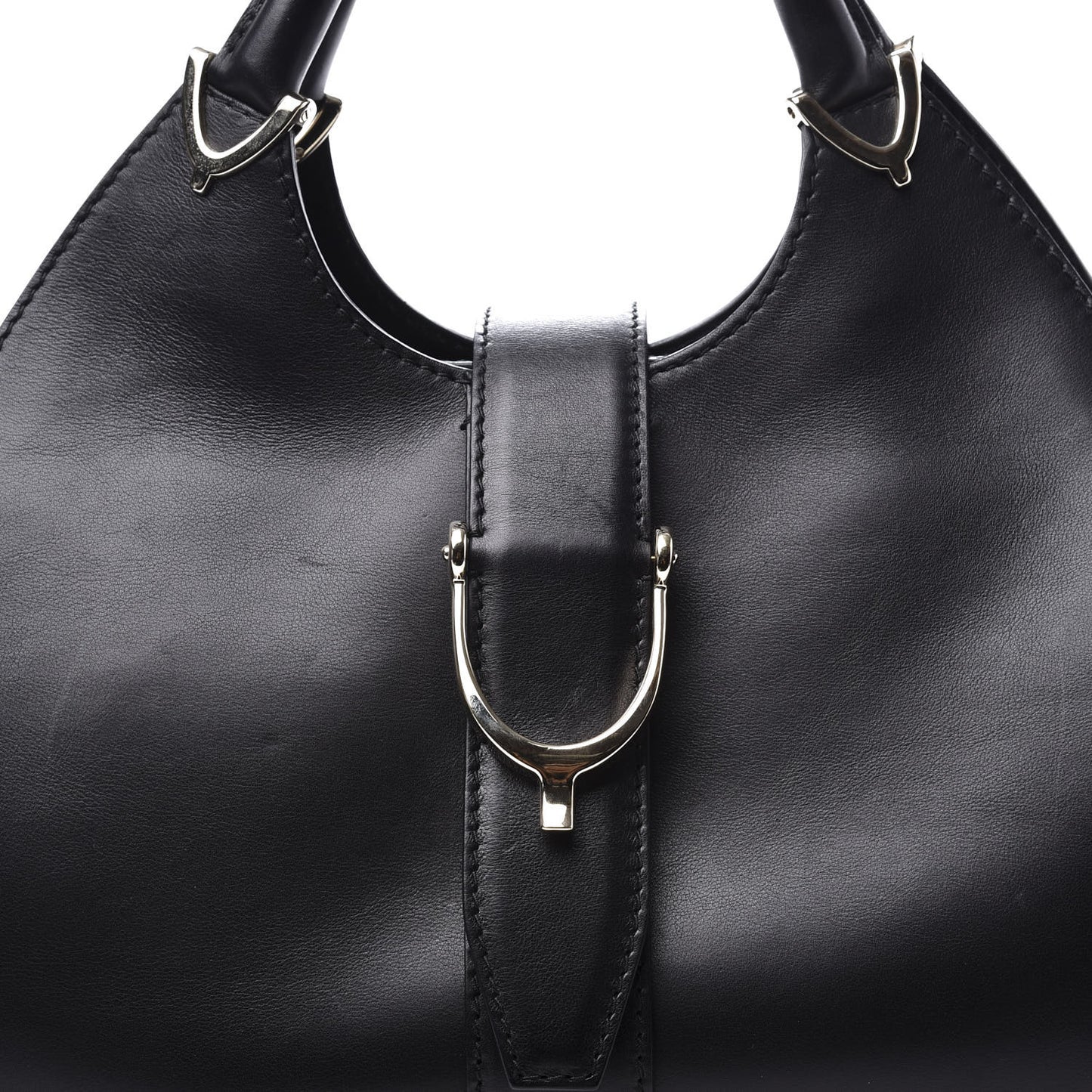 Calfskin Medium Stirrup Top Handle Bag Black