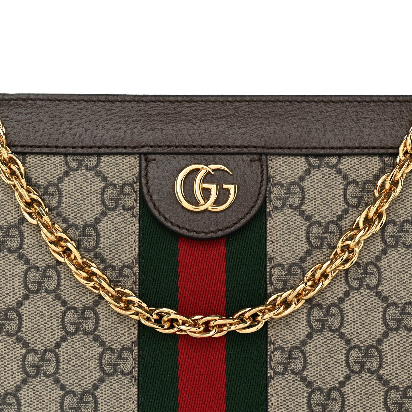 GG Supreme Monogram Web Small Ophidia Chain Shoulder Bag Brown