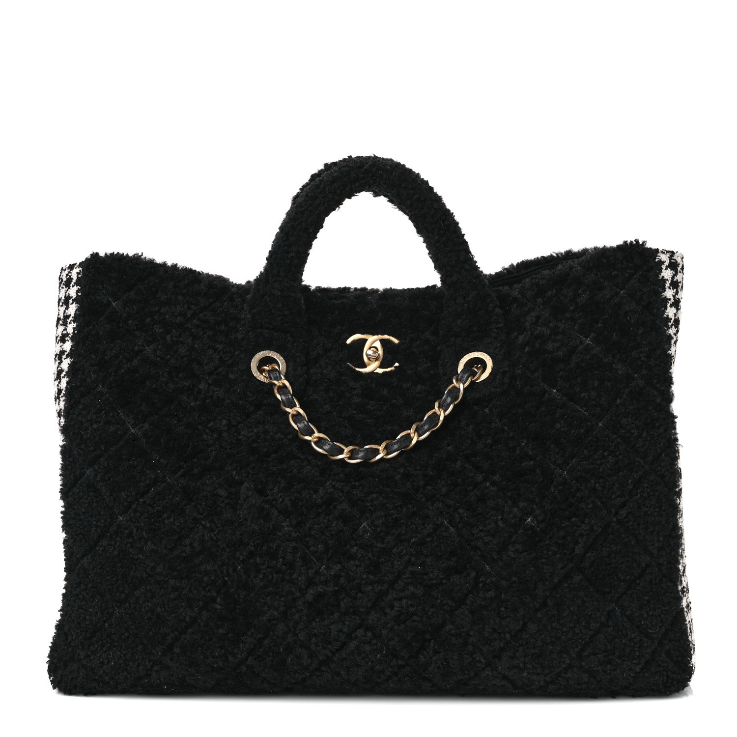 Chanel Shearling Tweed Shopper Tote Black 1 of 11