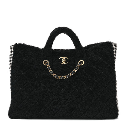 Chanel Shearling Tweed Shopper Tote Black 1 of 11