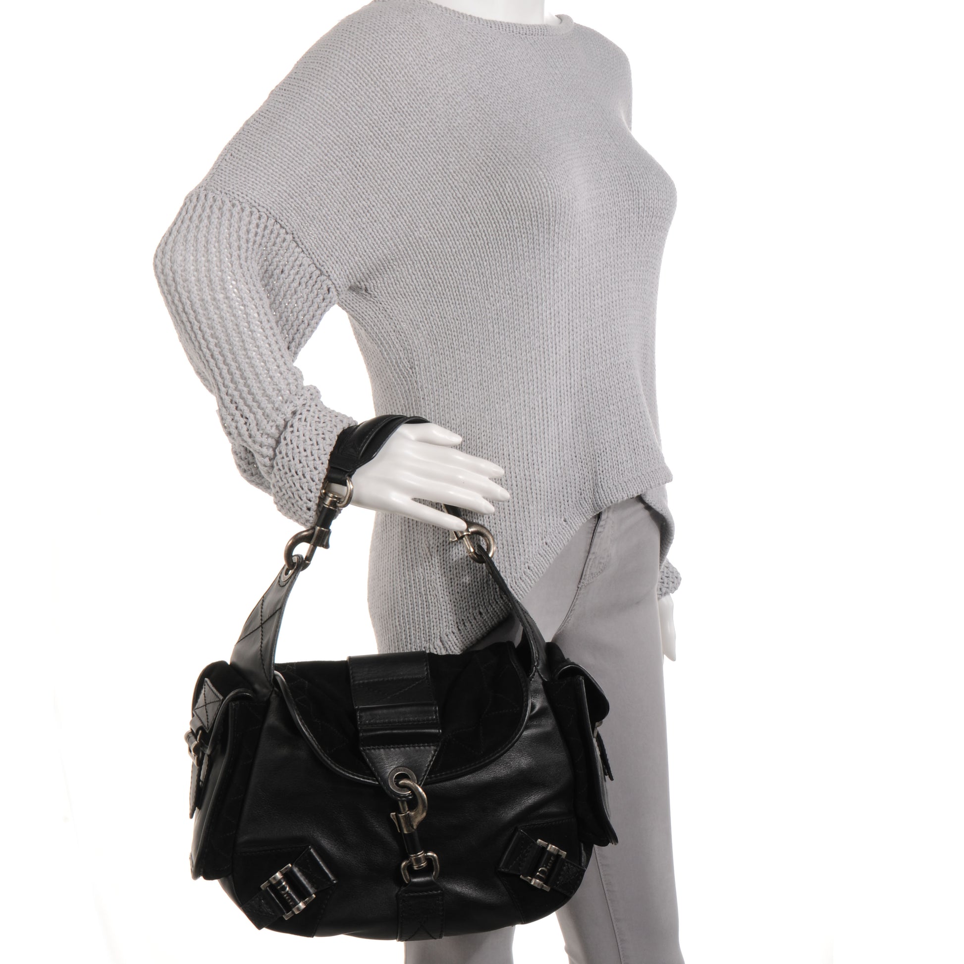Christian Dior Leather Suede Rebelle Hobo Black 2 of 9