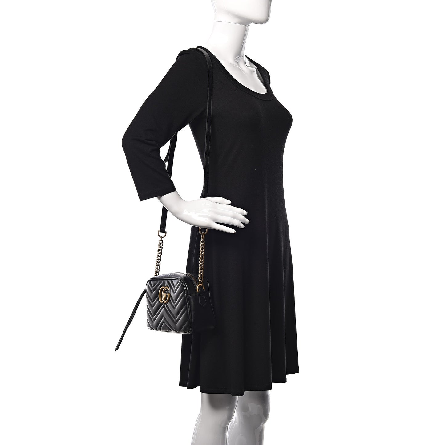Calfskin Matelasse Small GG Marmont Chain Shoulder Bag Black