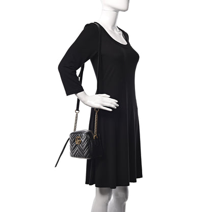 Gucci Calfskin Matelasse Small GG Marmont Chain Shoulder Bag Black 2 of 10