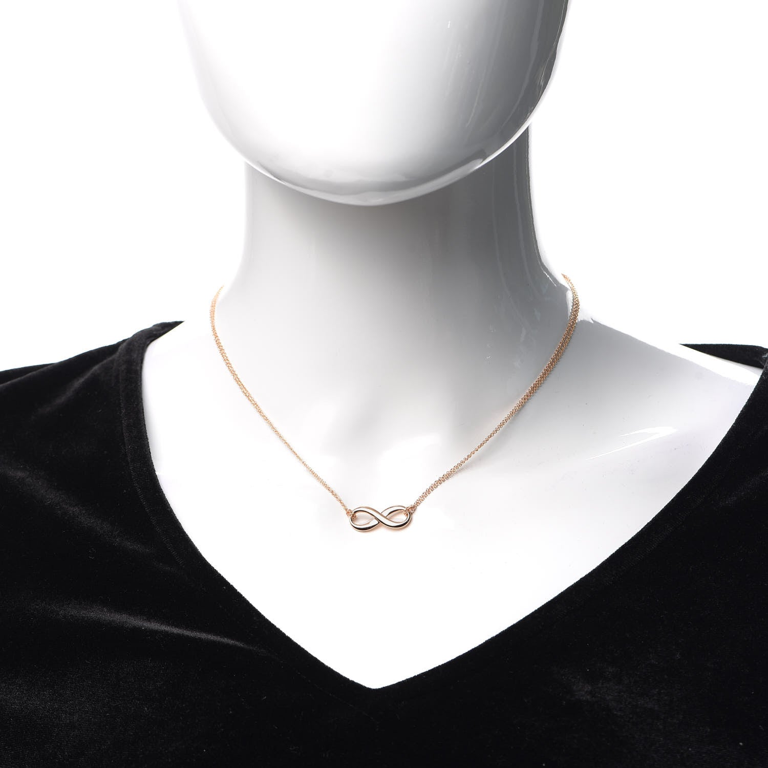 Tiffany 18K Rose Gold Infinity Double Chain Pendant Necklace 2 of 6