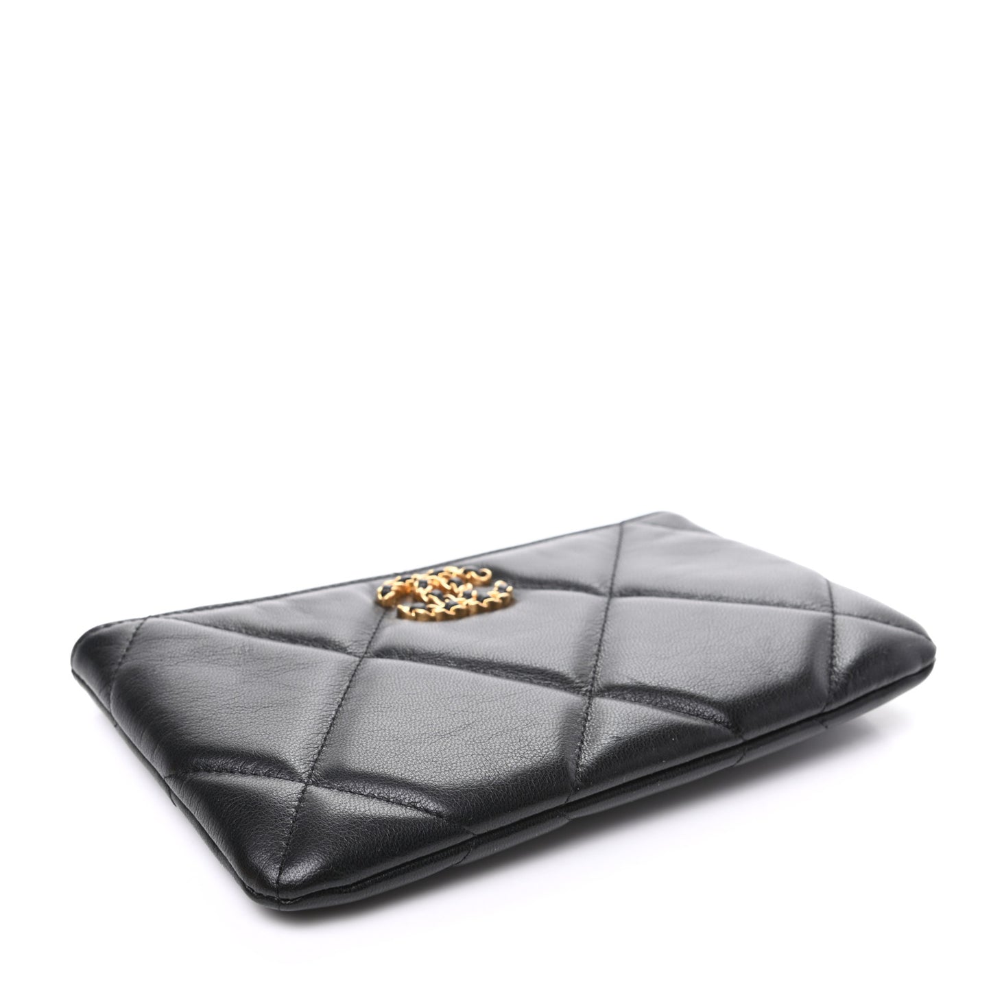 Shiny Goatskin Quilted Small Chanel 19 Pouch Black