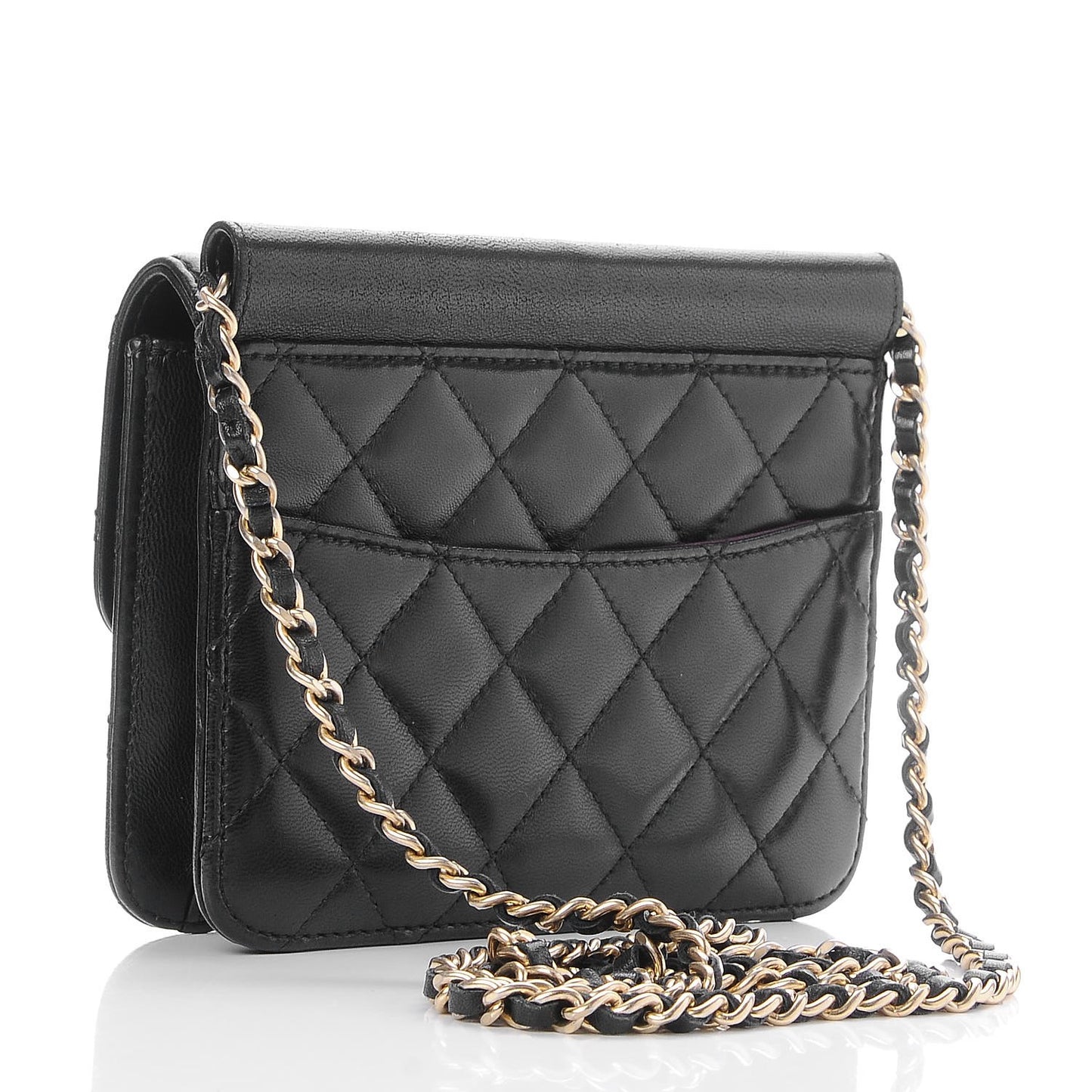 Lambskin Quilted Crossing Times Mini Flap Black