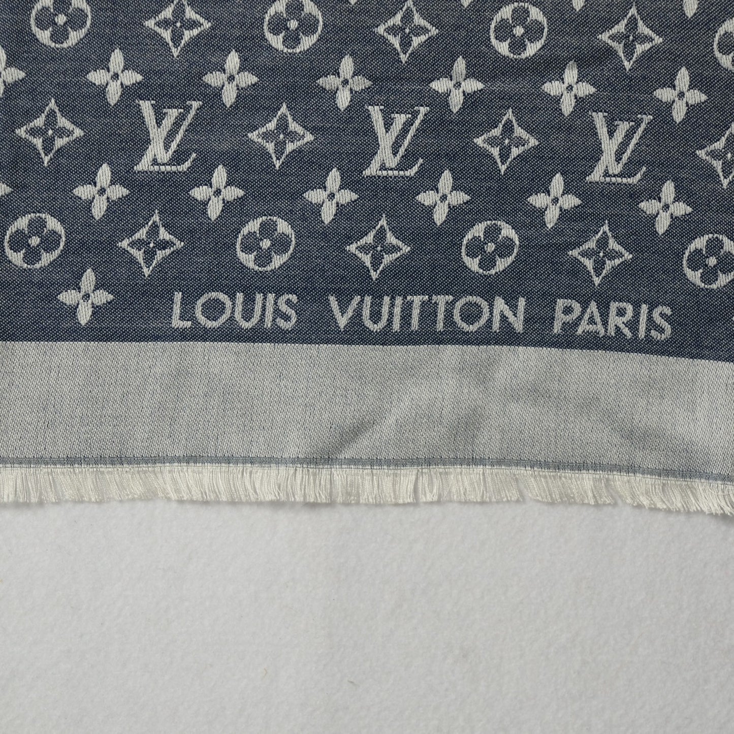 Silk Wool Monogram Denim Shawl Blue