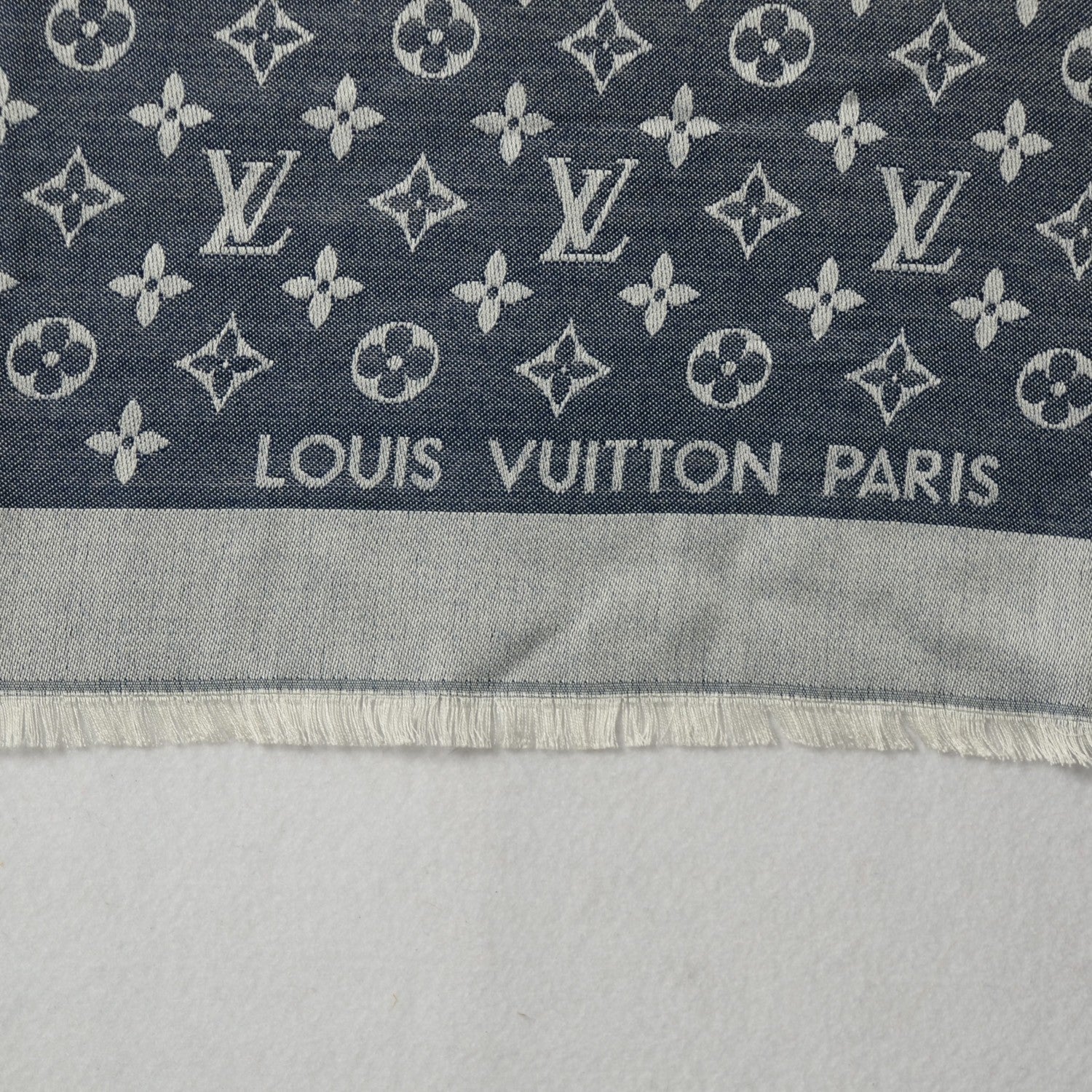 Louis Vuitton Silk Wool Monogram Denim Shawl Blue 4 of 5