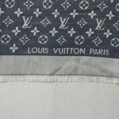 Louis Vuitton Silk Wool Monogram Denim Shawl Blue 4 of 5