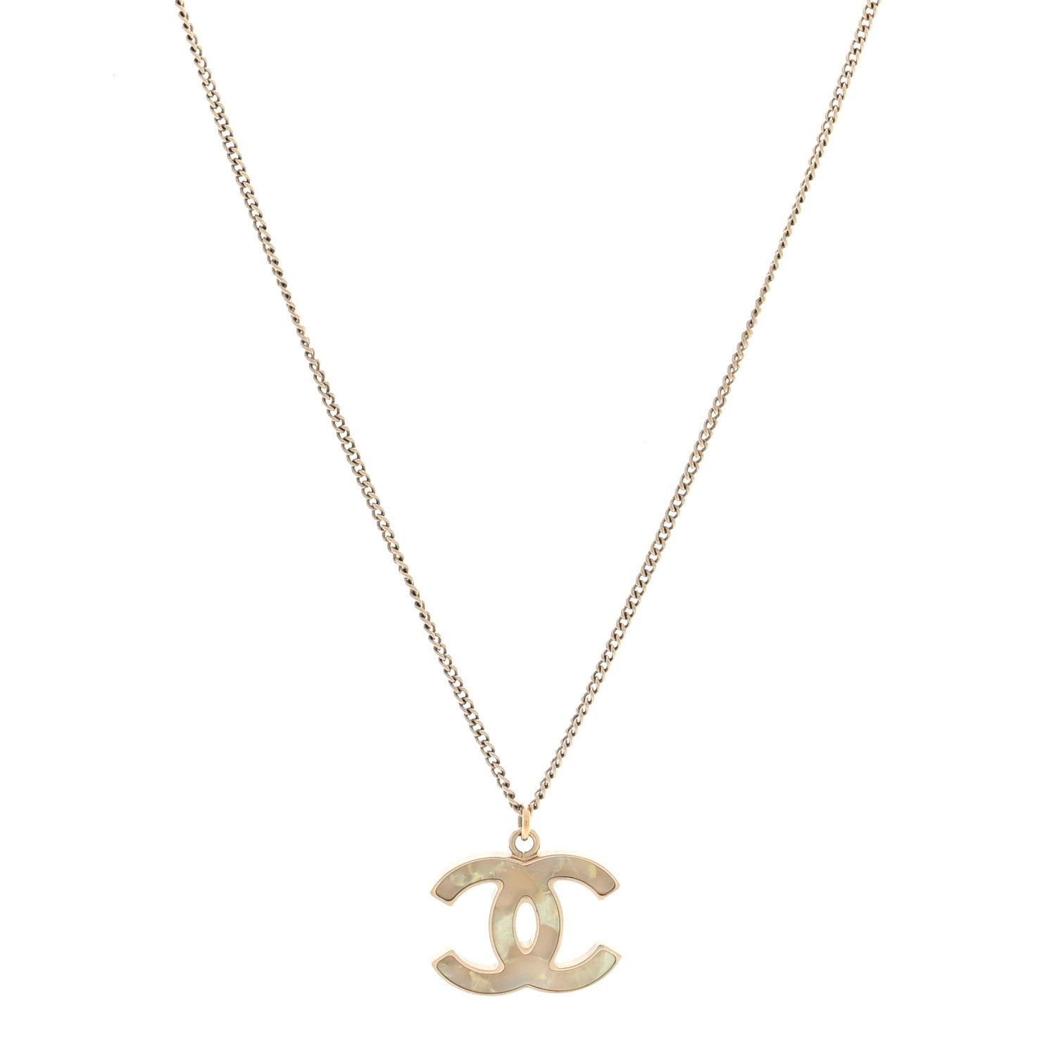 Chanel Metal Resin CC Pendant Necklace Gold Pearly White 1 of 4