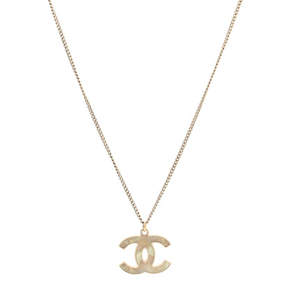 Chanel Metal Resin CC Pendant Necklace Gold Pearly White 1 of 4