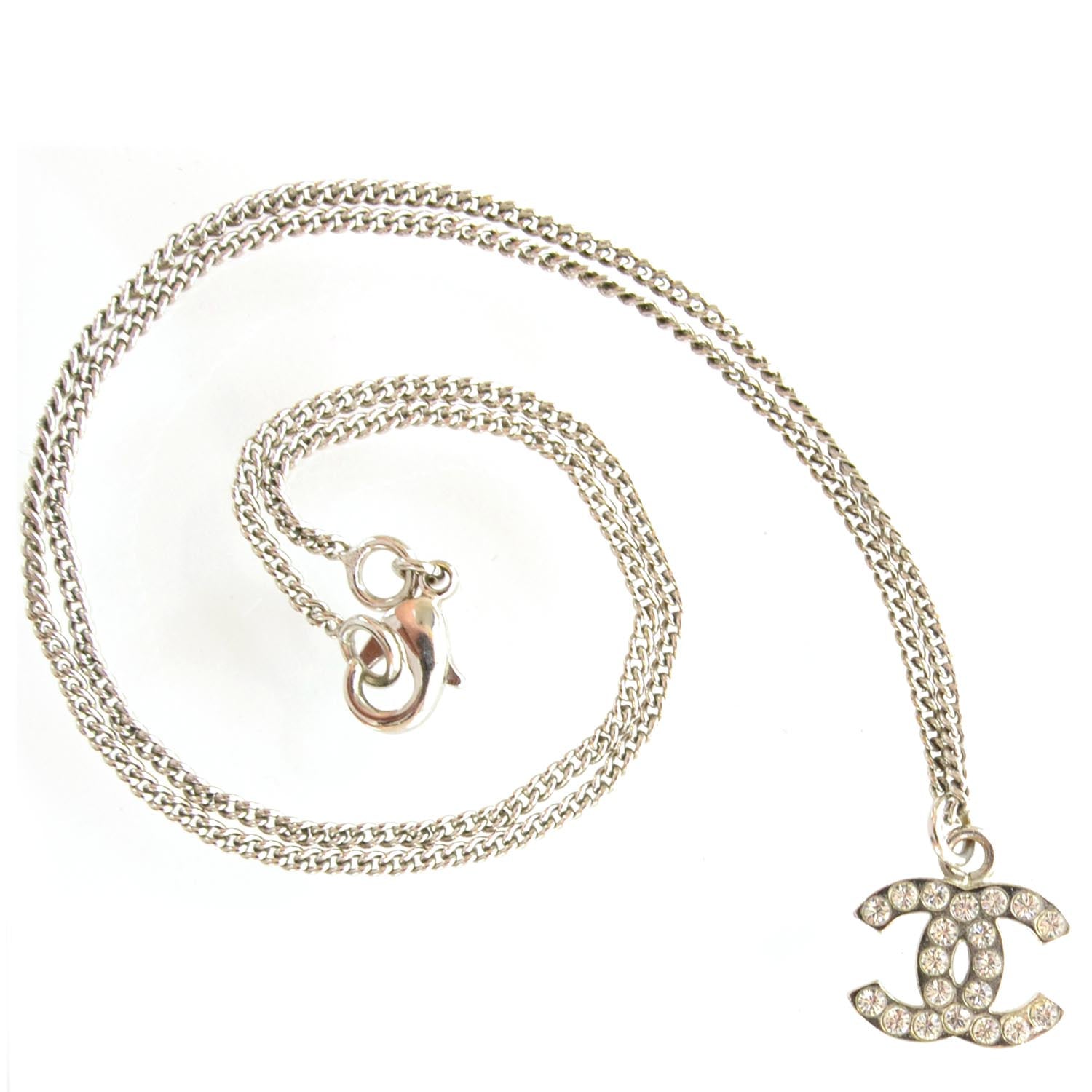 Chanel Crystal CC Necklace Silver 1 of 4