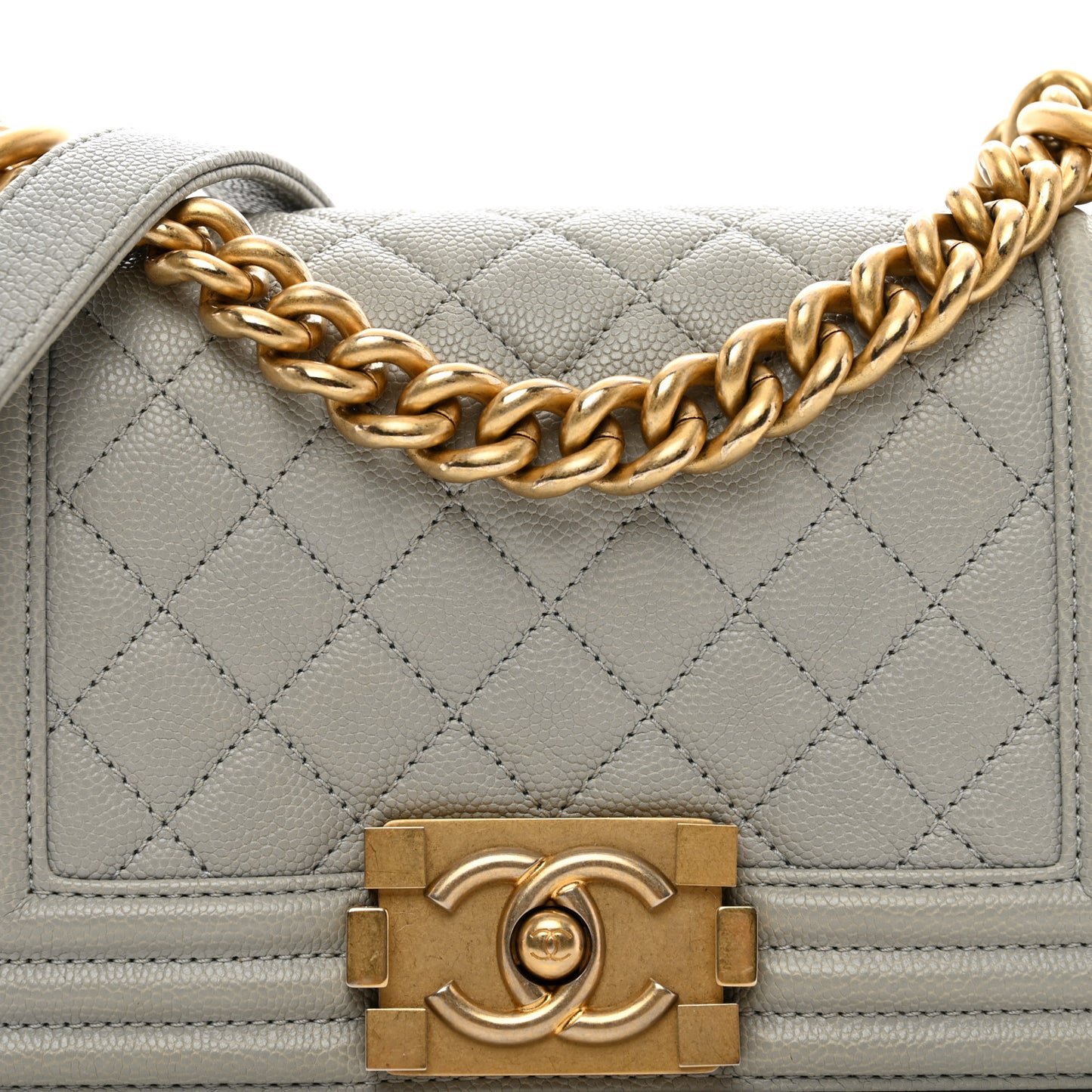 Caviar Quilted Small Boy Flap Light Grey