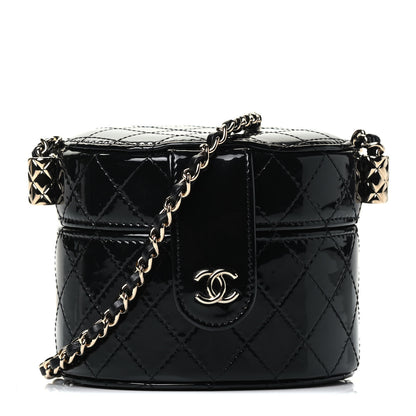 Chanel Patent Quilted Round Mini Vanity Case With Chain Black 1 of 4