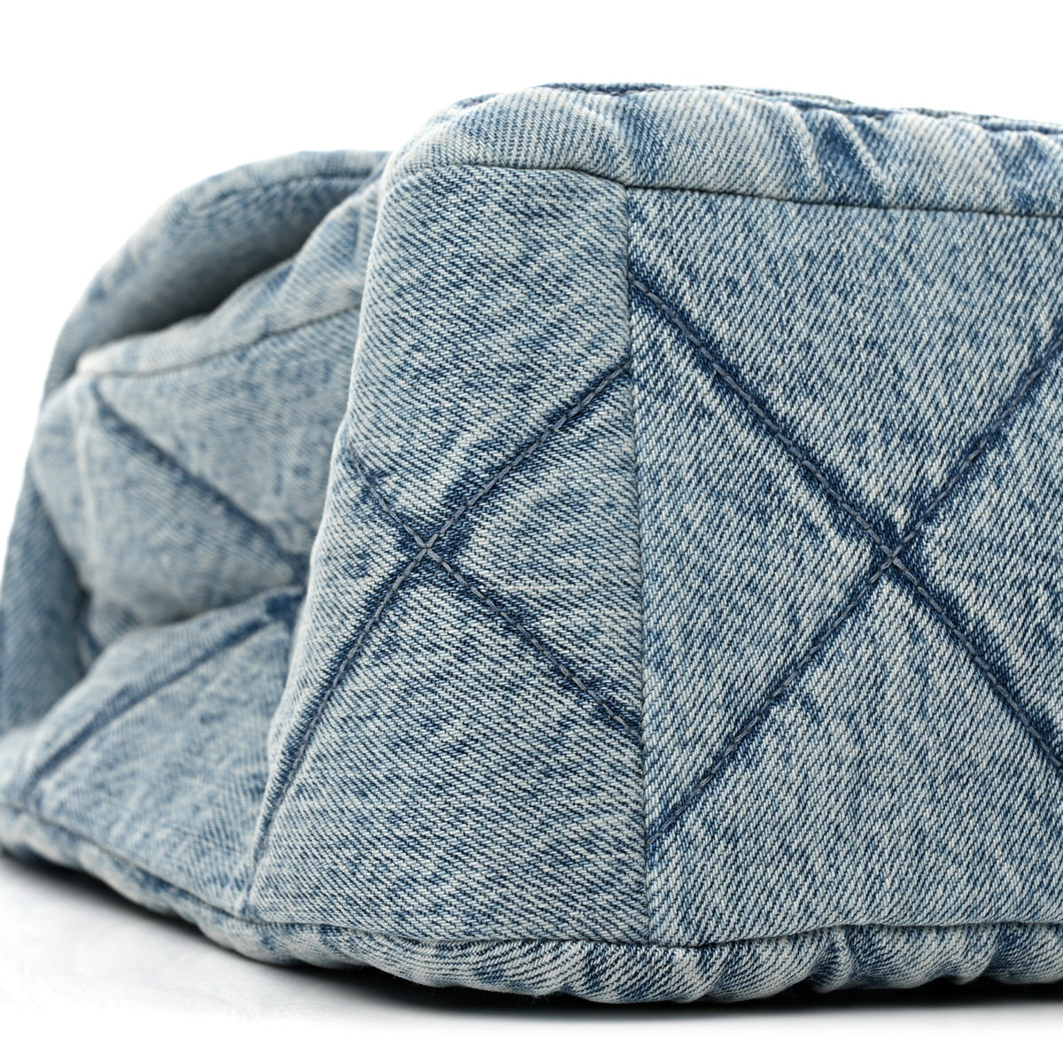 Washed Denim Quilted Flap Bag Blue