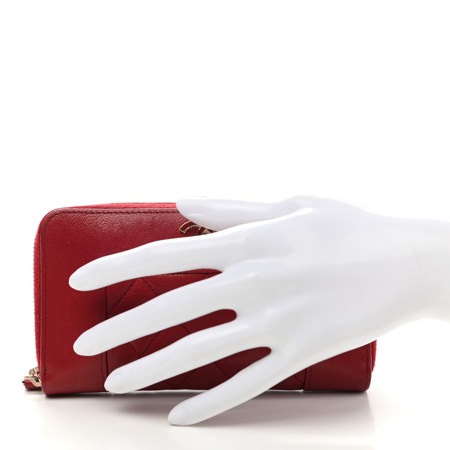 Sheepskin Quilted Mademoiselle Vintage Zip Around Wallet Red