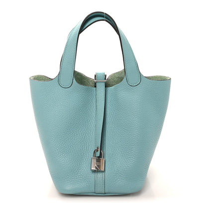 Hermes Taurillon Clemence Picotin Lock 18 PM Bleu Atoll 1 of 13