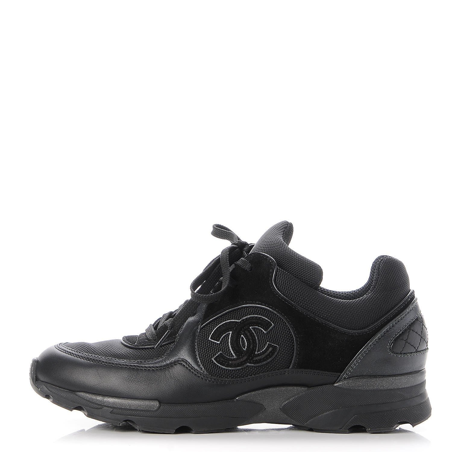 Chanel Suede Calfskin CC Sneakers 38 Black 1 of 8