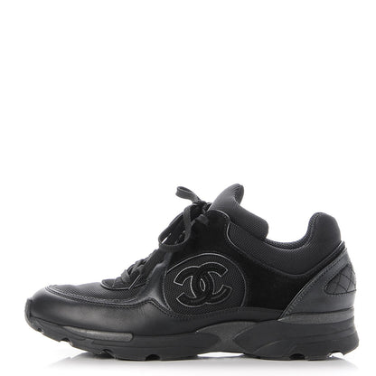 Chanel Suede Calfskin CC Sneakers 38 Black 1 of 8