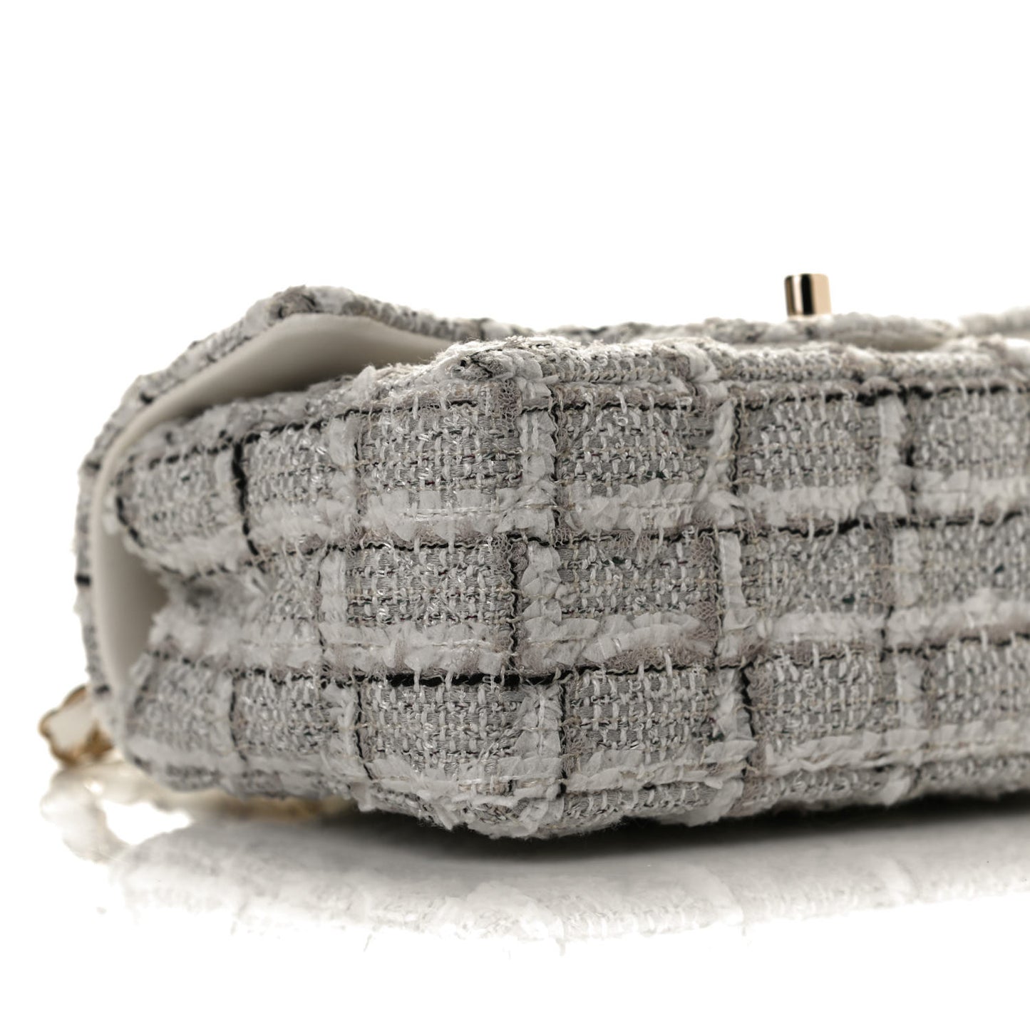 Tweed Quilted Mini Rectangular Flap White Grey
