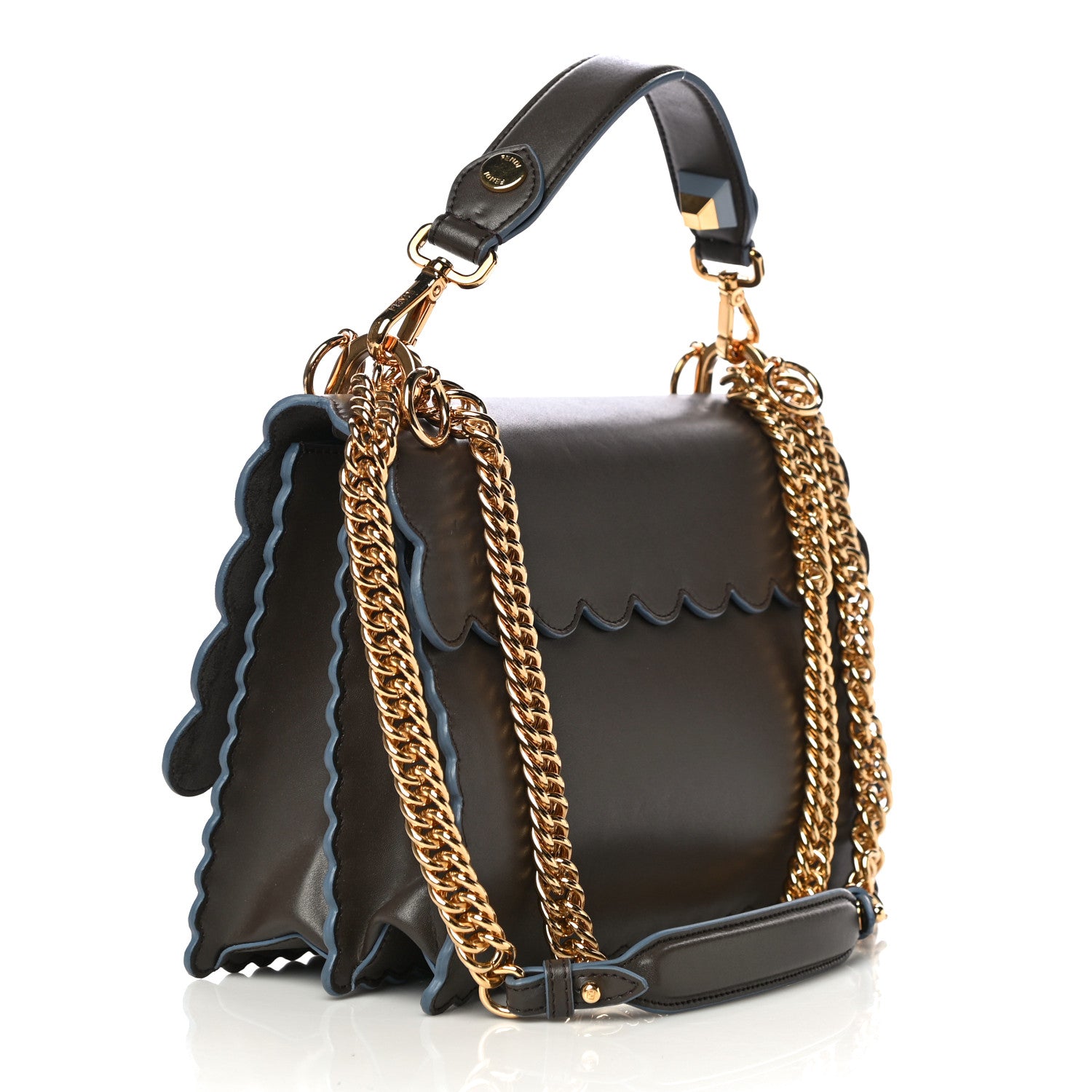 Fendi Vitello Liberty Scalloped Studded Kan I Shoulder Bag Carbone 2 of 10