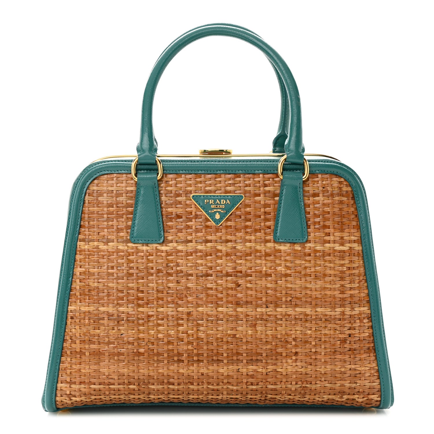 Prada Midollino Saffiano Pyramid Bag Naturale Turquoise 1 of 11