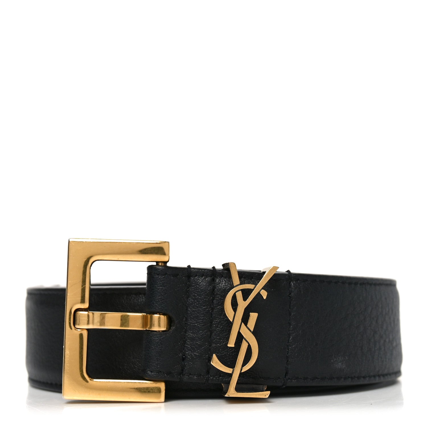 Saint Laurent Lambskin Monogram Cassandre Square Buckle Belt 85 34 Black 1 of 6