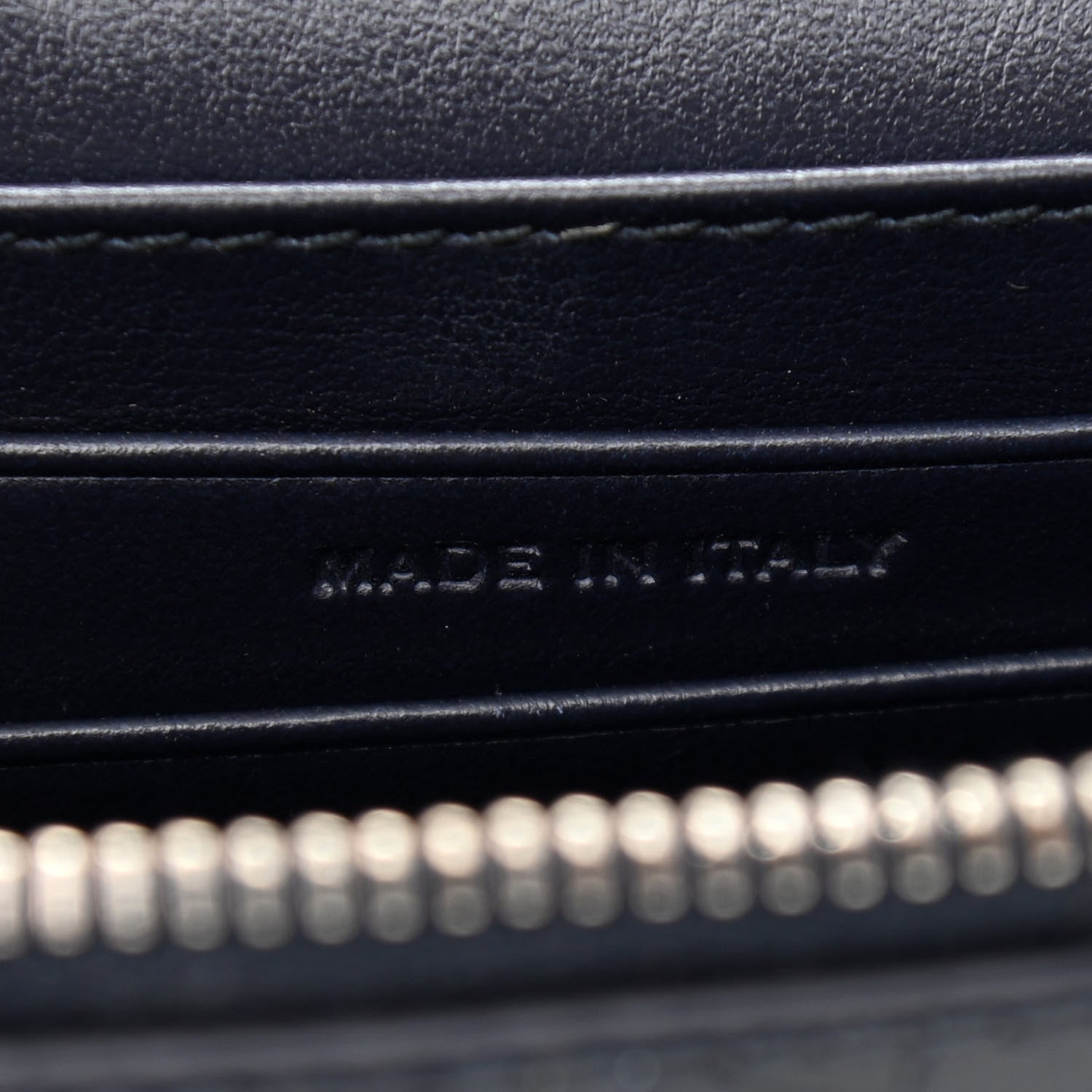 Saint Laurent Calfskin Crocodile Embossed Monogram Sunset Chain Wallet Navy 7 of 10